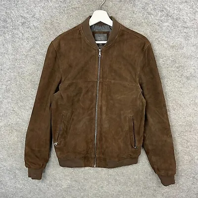 Buy Marks And Spencer Jacket Mens Small Brown Bomber Genuine Leather Suede Coat • 34.99£