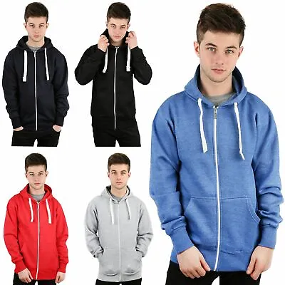 Buy  New Mens Plain Hoodies Fleece Zipper Zip Up Hoodie Jacket Soft Lined Sweatshirt • 9.99£