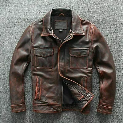 Buy Men's Distress Brown Biker Cafe Racer Retro Motorcycle Real Leather Jacket • 88.73£