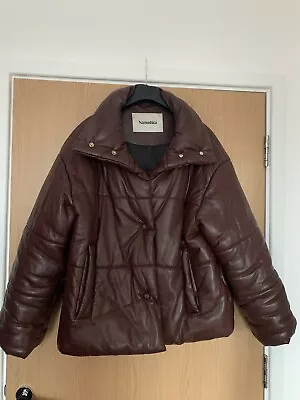 Buy Nanushka Brown Vegan Leather Bomber Puffer Jacket Coat Size L • 80£