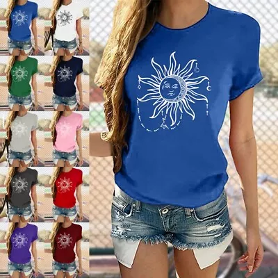 Buy Ladies Casual Short Sleeve T-Shirt Women Summer Loose Fit Sun And Moon Printed • 12.59£