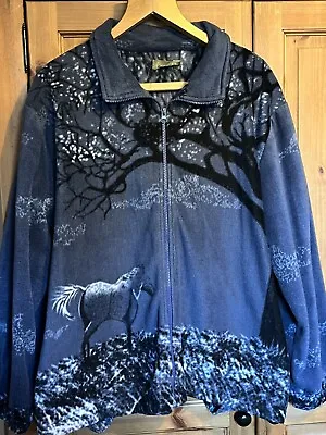 Buy Bruno Galli Horses Fleece Jacket Full Zip Nature All Over Print Large Grey L Vtg • 18£