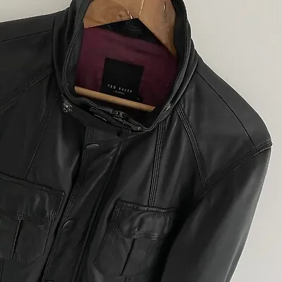Buy Ted Baker London Black Leather Biker Jacket M Medium Mens Full Zip Bomber • 119.95£