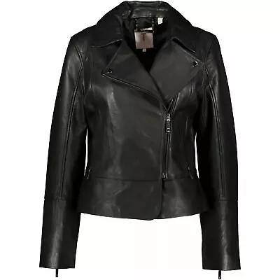 Buy TED BAKER Women's CAYODE Minimal Biker Jacket, Genuine Leather, Black, UK 10 • 192.11£