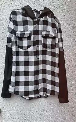 Buy BOAFIG- BLACK & WHITE Men Check  Shirt  With Hoodie Breast Poc Kets  UK Size S • 7.99£