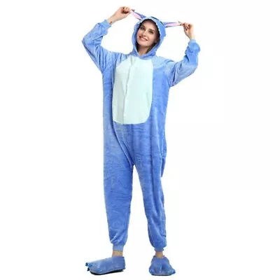 Buy Lilo & Stitch Character Hooded Pyjamas Playsuit Jumpsuit 1Onesie Adult Large • 20£