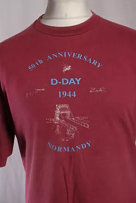 Buy Normandy D-Day 50th Anniversary Vintage 1993 Single Stitch T-Shirt Maroon XL! • 14.50£
