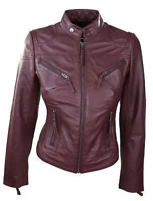 Buy Ladies Women Genuine Real Leather Slim Fit Navy Biker Jacket • 82.49£