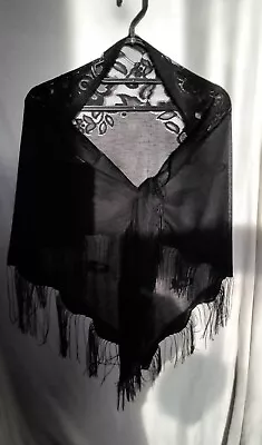 Buy Black Lace Shawl With Tassels Scarf Steampunk Victorian Gothic Sarong Dark Goth • 6.99£
