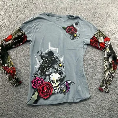Buy Tattoo Sleeve Shirt Boys Large 11-3 Spiders Roses Nevermore True Love Skulls • 4.66£
