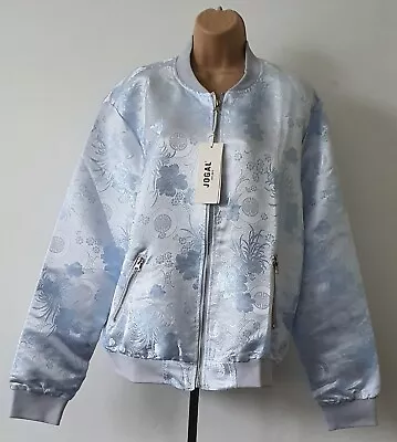 Buy Womens JOGAL STYLE Light Blue Satin Print Zip Through Bomber Jacket Size L • 10£