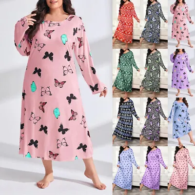 Buy Ladies PRINTED Nighties Dress Long Sleeve Robes Nightwear MAXI Pyjamas Plus Size • 10.99£