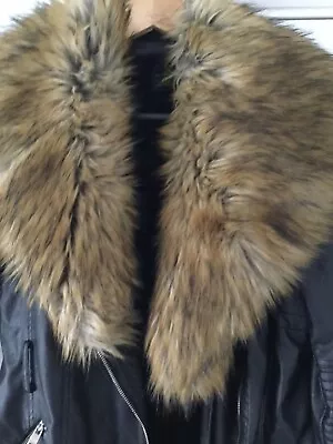 Buy Biker Jacket PU Faux Fur Trim Size 2  • 10£