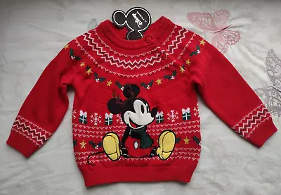 Buy Disney Primark Unisex Red Mickey Mouse Christmas Jumper 3-6 Months BNWT • 9.99£