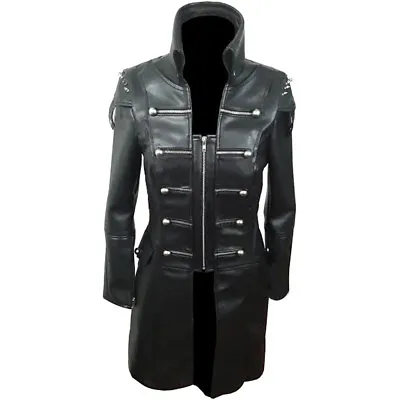 Buy Women Black Leather Goth Matrix Trench Coat Steampunk Military Jacket • 97.49£