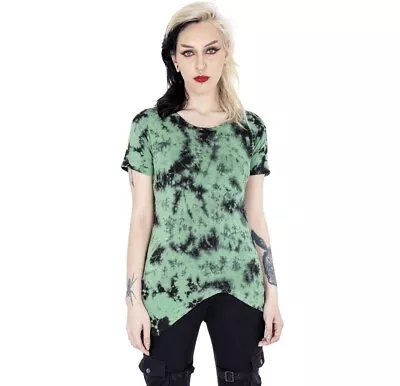 Buy Black Green Tie Dye Top Gothic Hippie Boho T Shirt Festival Summer Holiday Emo M • 17.99£