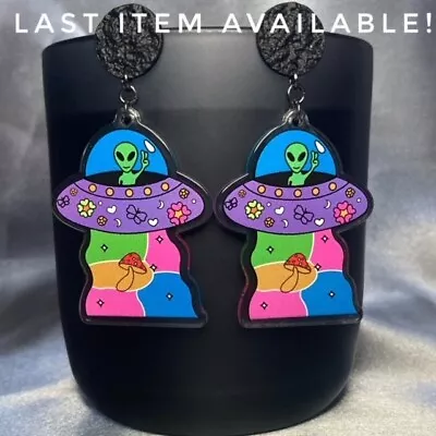 Buy Handmade Black Multicoloured UFO Alien Stud Earrings Gothic Gift Jewellery • 4.50£