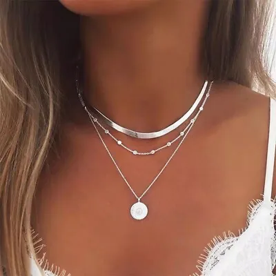 Buy Bohemian Multi Layer Choker Necklace Moon Pendant Women Jewellery • 3.99£