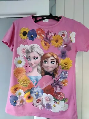 Buy Girls Disney Frozen Elsa And Anna Pink T Shirt, Size Age 12 Years • 0.99£