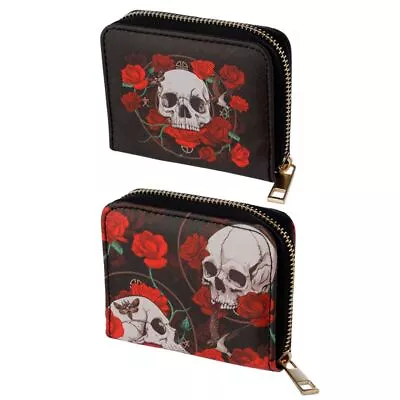 Buy Skulls And Roses Gothic Zip Coin Wallet Purse New With Tags • 5.95£
