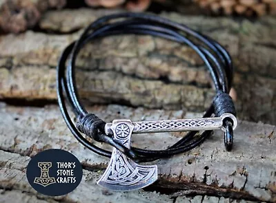 Buy Viking Norse Bearded Axe Leather Bracelet Bangle Cuff Viking Jewellery Gift • 13.99£