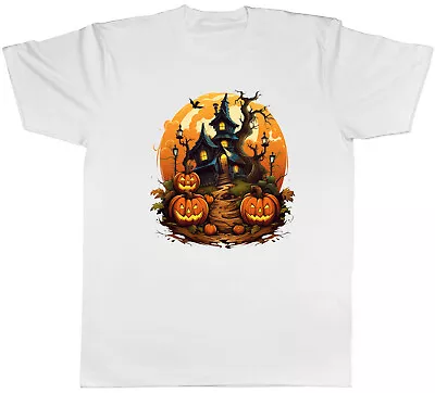 Buy Haunted House Mens T-Shirt Halloween Pumpkin Trick Or Treat Tee Gift • 8.99£