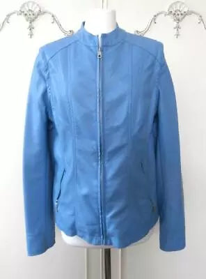 Buy BNWT Lt Blue Vegan Leather Pleather Jacket Gilet W/ Removable Sleeves! Sz 14 M • 14.99£