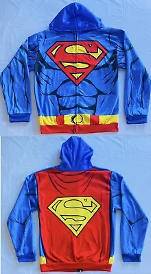 Buy SUPERMAN DC Comics Costume Hoodie Pullover Jumper Blue All Over Print Size XS • 25.26£