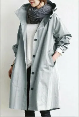 Buy Ladies Fashion Long Windbreaker Jacket Hooded Coat Oversized Loose Trench Coat • 15.80£