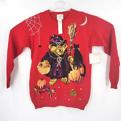 Buy Vtg 95 Susan Bristol M Holloween Fall Sweater Embroidered NWT Teddy Bear/Witch • 96.47£