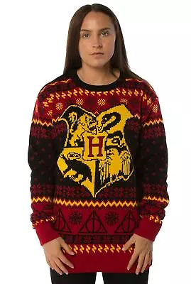 Buy Harry Potter Hogwarts Crest Red Knitted Christmas Jumper • 30£