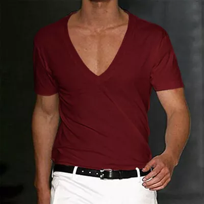 Buy Mens V Neck Muscle Tee Short Sleeve T-shirt Summer Casual Blouse Slim Fit Tops • 9.19£