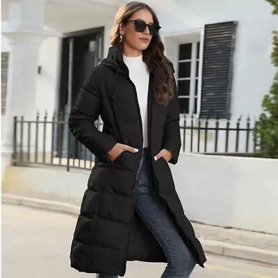 Buy UK Womens Winter Long Parka Quilted Knee Coat Hooded Ladies Warm Padded Jacket • 22.99£