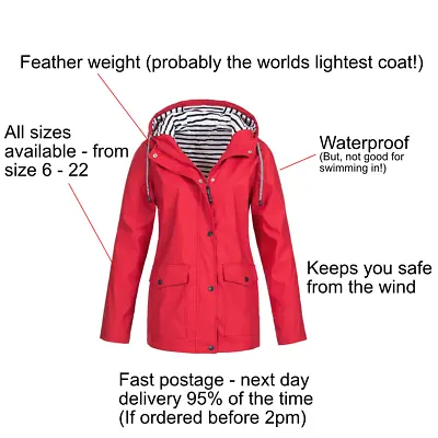 Buy Plus Size Womens Waterproof Raincoat Windproof Rain Jacket Coat • 17.99£