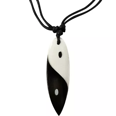Buy Yin And Yang Surfboard Pendant Necklace Black Cord Chain Mens Womens Jewellery • 4.99£
