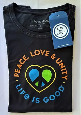 Buy Life Is Good SS Shirt Crusher Tee PEACE LOVE UNITY Sign Heart Chest44in Womens L • 23.66£