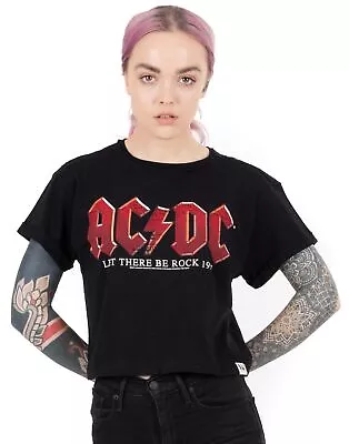 Buy AC/DC Black Cropped Short Sleeved T-Shirt (Womens) • 16.99£