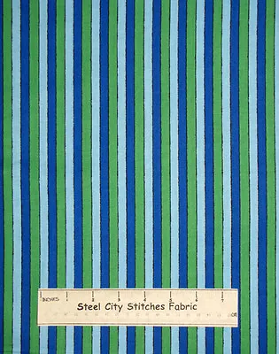 Buy Sesame Street Stripe Blue Green Boy Girl Quilting Treasures Cotton Fabric 1.6 Yd • 14.86£
