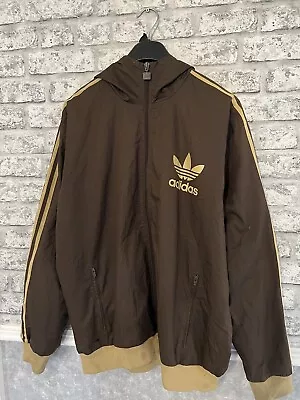 Buy Adidas Zip Up Jacket Windbreaker Hooded Brown Size Large • 7£