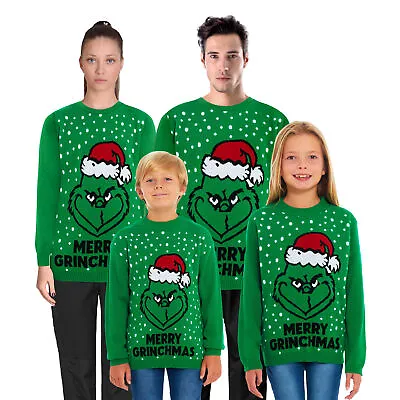 Buy Grinch Christmas Jumper Family Mens Womens Kids Unisex Xmas Knit Sweater Novelty • 15.95£