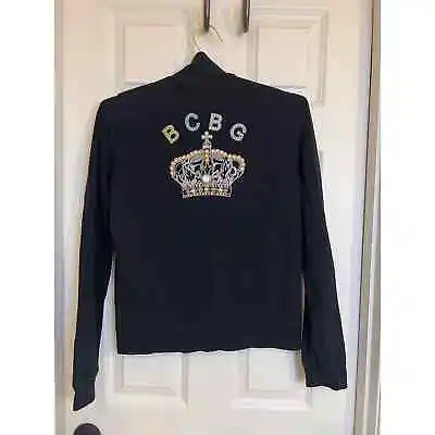 Buy Bcbg Zipper Long Sleeve Sweatshirt With Rinstone Crown On The Back Size Medium  • 23.51£