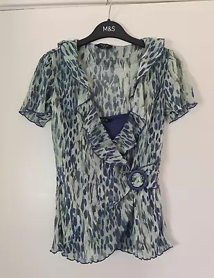 Buy Blue Spotted Semi Sheer 2 In 1 Wrap T Shirt Top Size 12 • 0.99£