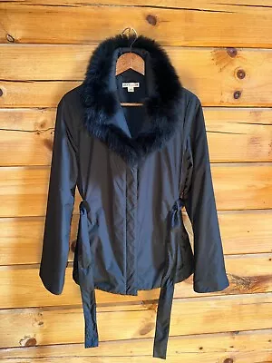 Buy Pendleton Black Lightweight Puffer Coat Jacket Fox Fur Trim Collar With Belt M • 65.10£