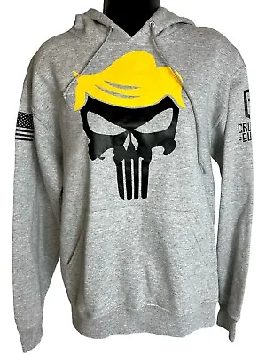 Buy TRUMP Hair PUNISHER Skull Style Graphic USA Hoodie Sweatshirt Gray Women’s S EUC • 28.34£