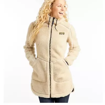 Buy L.L. Bean Mountain Pile Fleece Coat Hooded Jacket XL Beige • 72.28£