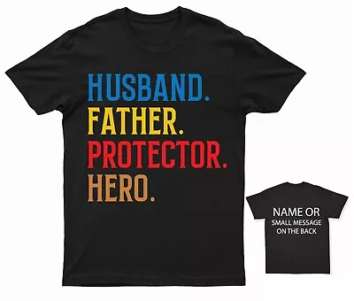 Buy Husband Father Protector Hero T-Shirt Personalised Gift Customised Name Message • 13.95£