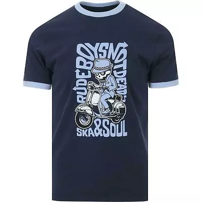 Buy Mens Ska & Soul Rude Boy Soft Cotton Scooter T-Shirt SS 2371- Navy Blue • 29.99£