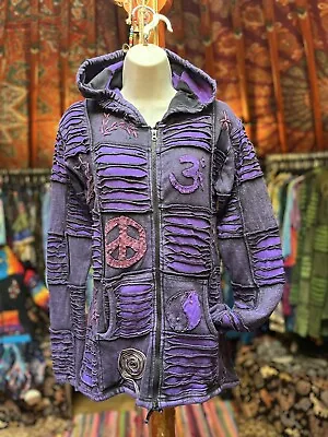 Buy Ladies Cotton Hippy Boho Alternative Festival Hoodie Jacket Size 6-8 Pixie Hood • 33£
