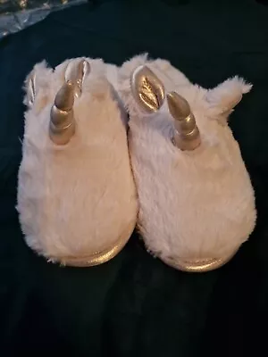 Buy Next Fluffy Unicorn Slippers Size 3-4 Cream And Gold • 15£