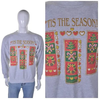 Buy Vintage Christmas Glitter Jumper L Cute Kitsch Ugly Tacky Sweater Sweatshirt • 24.99£